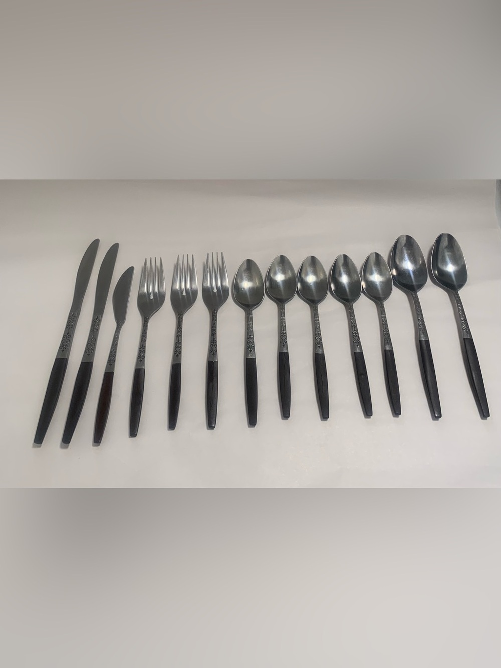 Interpur INR2 Stainless VTG Flatware Lot: Spoons, Knives, Forks. 13 pieces.